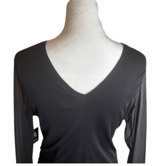 Express Ruched Long Sleeve Sheer New Years Eve Dress Size L Black NWT - Picture 5 of 10